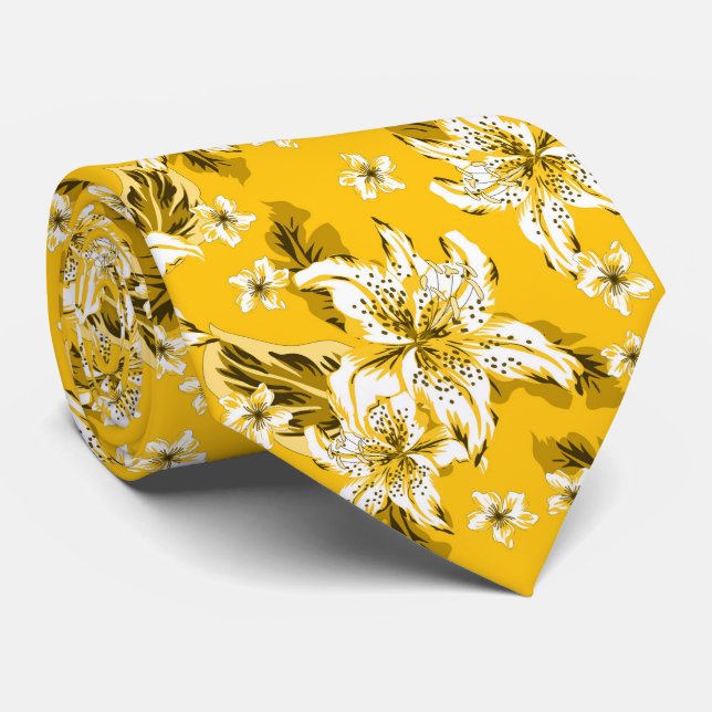 Beautiful yellow flower pattern tie (Rolled)