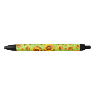 Beautiful yellow flowers on abstract green black ink pen