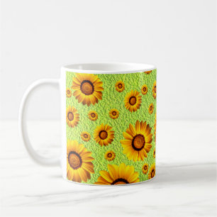 Beautiful yellow flowers on abstract green coffee mug