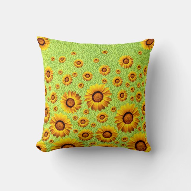 Beautiful yellow flowers on abstract green cushion (Front)