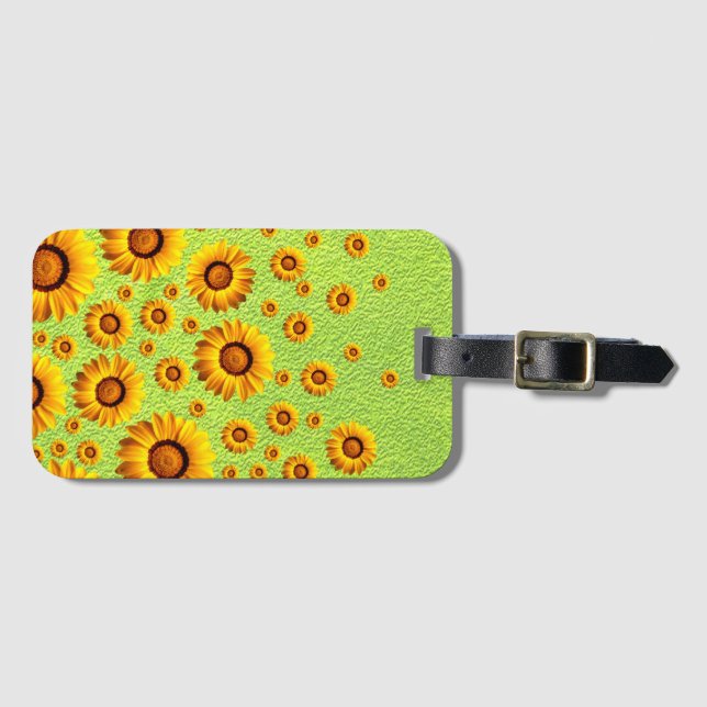 Beautiful yellow flowers on abstract green  luggage tag (Front Horizontal)