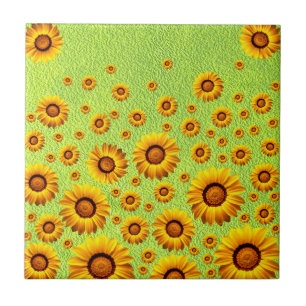 Beautiful yellow flowers on abstract green   tile