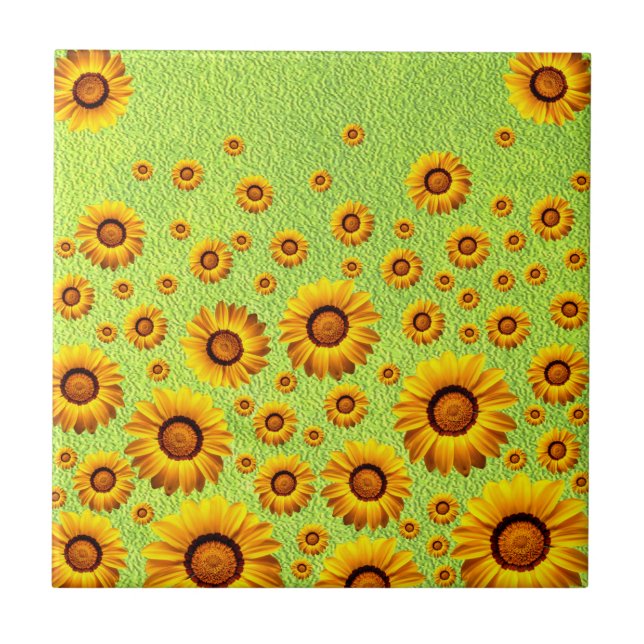 Beautiful yellow flowers on abstract green   tile (Front)
