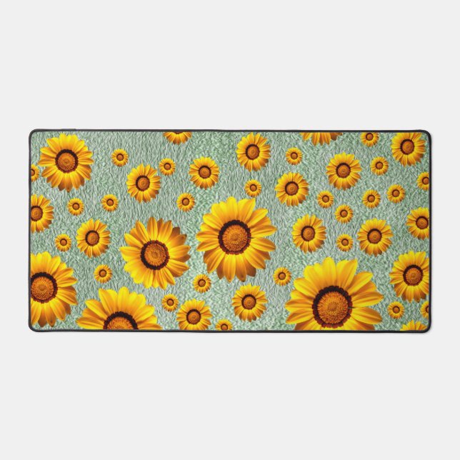 Beautiful yellow flowers on dark lime green desk mat (Front)