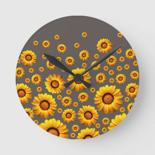 Beautiful yellow flowers on grey background round clock