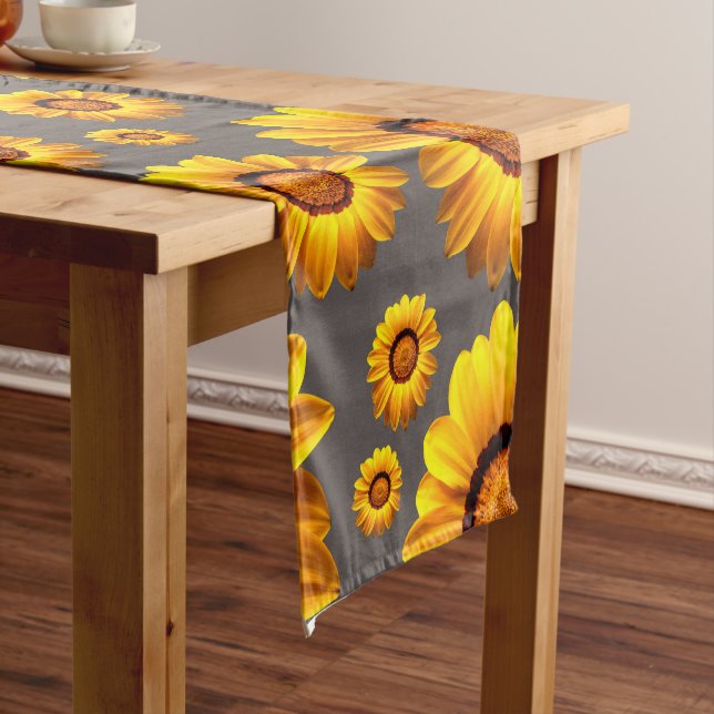 Beautiful yellow flowers on grey background  short table runner (In Situ)