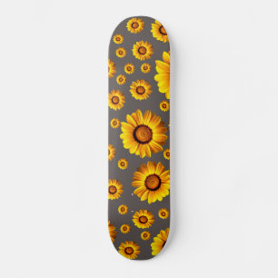 Beautiful yellow flowers on grey background skateboard