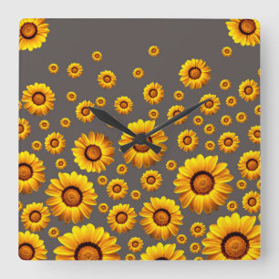Beautiful yellow flowers on grey background  square wall clock