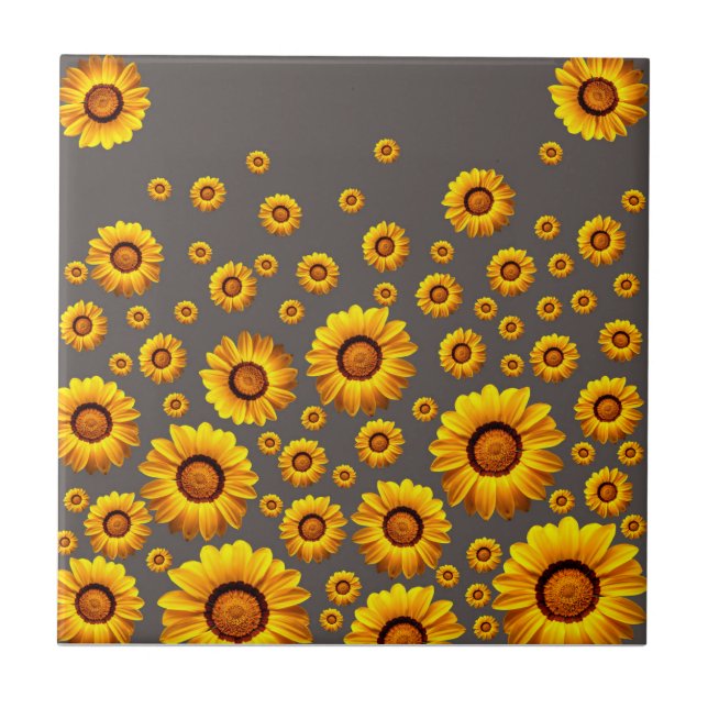 Beautiful yellow flowers on grey background tile (Front)