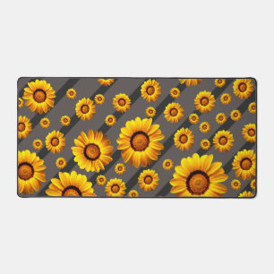 Beautiful yellow flowers on grey, black stripes desk mat