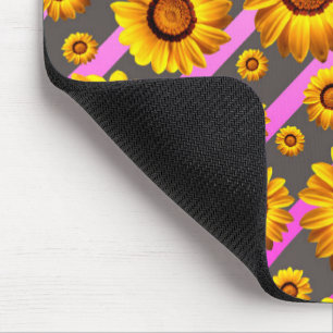 Beautiful yellow flowers on grey, pink stripes mouse mat