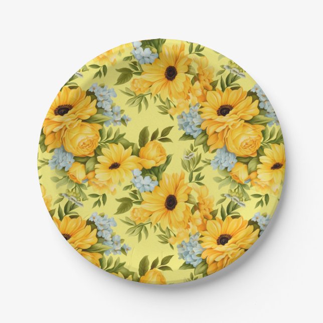 Beautiful yellow flowers paper plate (Front)