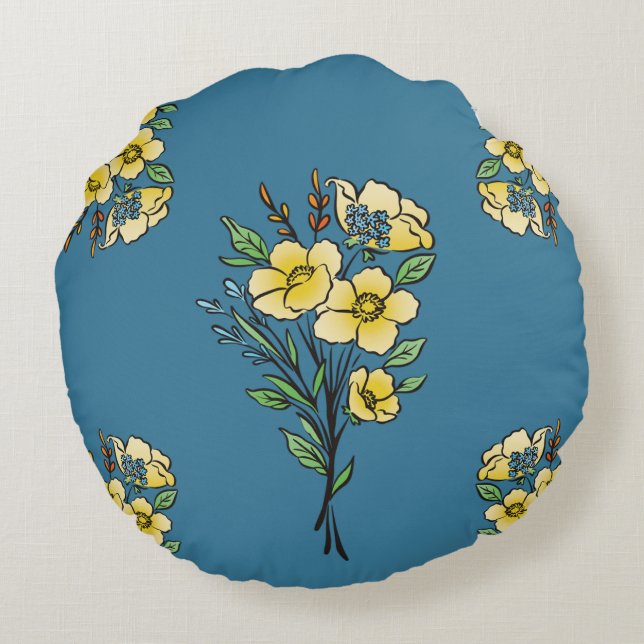 Beautiful Yellow Flowers Round Pillow (Back)
