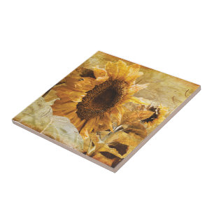 Beautiful Yellow Giant Sunflower Photo Art Tile