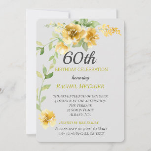 Beautiful Yellow/Grey Floral Birthday Invitation