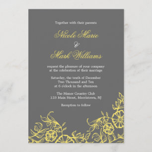 Beautiful Yellow & Grey Floral Wedding Invitation