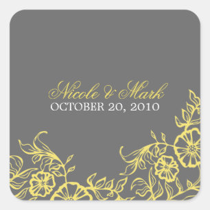 Beautiful Yellow & Grey Floral Wedding Square Sticker