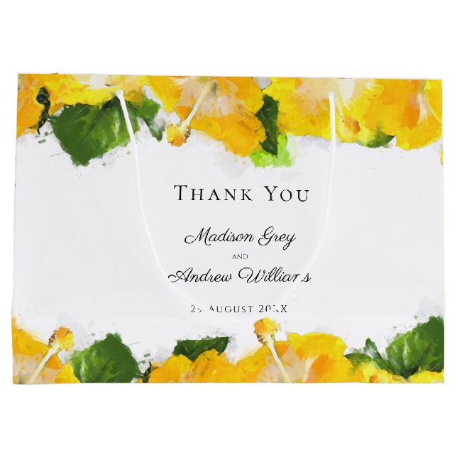 Beautiful Yellow Hibiscus Flower Art Thank You Large Gift Bag (Back)