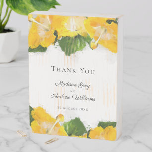 Beautiful Yellow Hibiscus Flower Art Thank You Wooden Box Sign