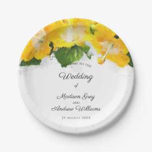 Beautiful Yellow Hibiscus Flower Art Wedding Paper Plate
