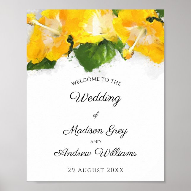 Beautiful Yellow Hibiscus Flower Art Wedding Poster (Front)