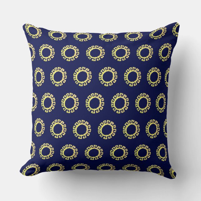 Beautiful  Yellow Inca Sun on Navy Blue Cushion (Front)