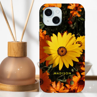 Beautiful Yellow Orange Flowers Personalised Name iPhone 15 Case