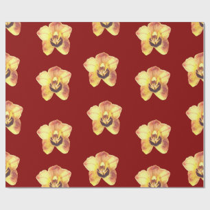 beautiful yellow orchid on a ruby red background wrapping paper
