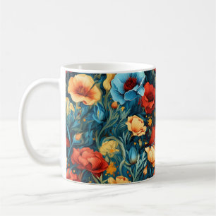 Beautiful Yellow Red Blue Flowers Botanical Print Coffee Mug