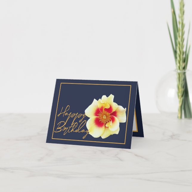 Beautiful Yellow Rose Chic Pretty Happy Birthday Card (Front)