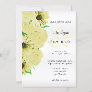 Beautiful Yellow Rose & Daisy Wedding Invitations