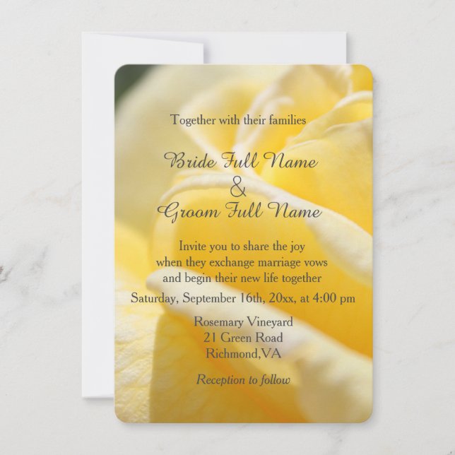 beautiful yellow rose flower picture wedding invitation (Front)