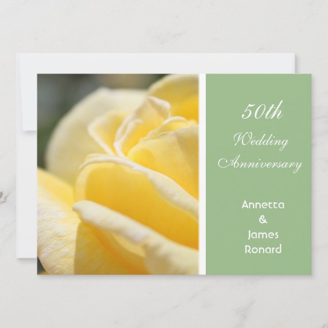 Beautiful yellow rose flower wedding anniversary invitation (Front)