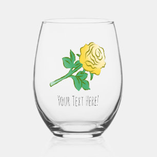 Beautiful Yellow Rose Stemless Wine Glass