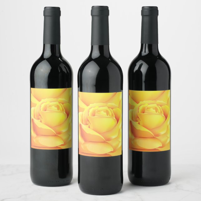 Beautiful Yellow Rose Wine Label (Bottles)