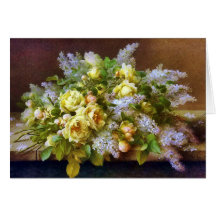 Beautiful Yellow Roses and Lilacs Painting Card
