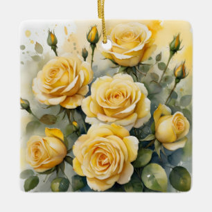 Beautiful Yellow Roses Ceramic Ornament