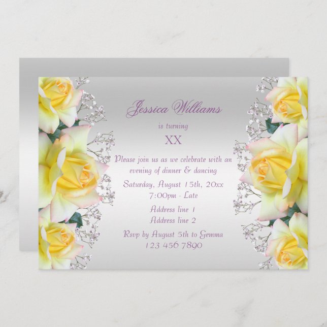 Beautiful Yellow Roses Flowers Birthday Invitation (Front/Back)