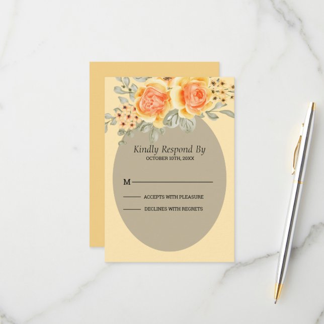 Beautiful Yellow Roses  RSVP Card (Front/Back In Situ)