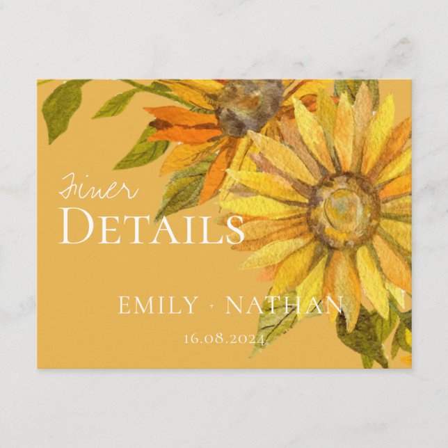Beautiful Yellow Sunflower Floral Wedding Enclosure Card (Front)