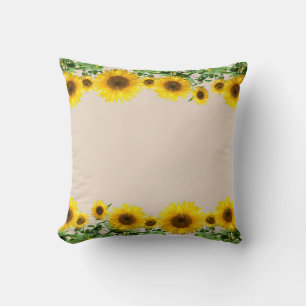Beautiful Yellow Sunflowers on Light Beige Cushion
