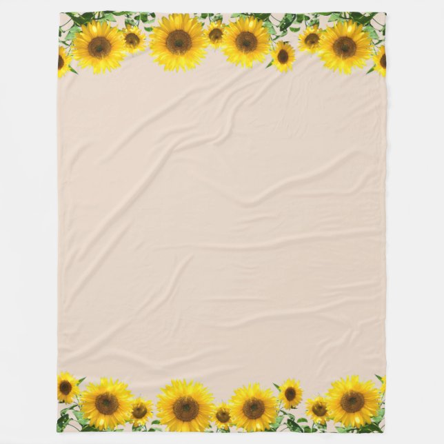 Beautiful Yellow Sunflowers on Light Beige Fleece Blanket (Front)
