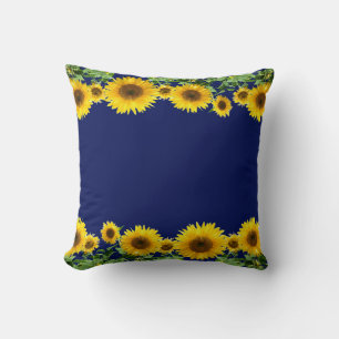 Beautiful Yellow Sunflowers on Navy Blue Cushion