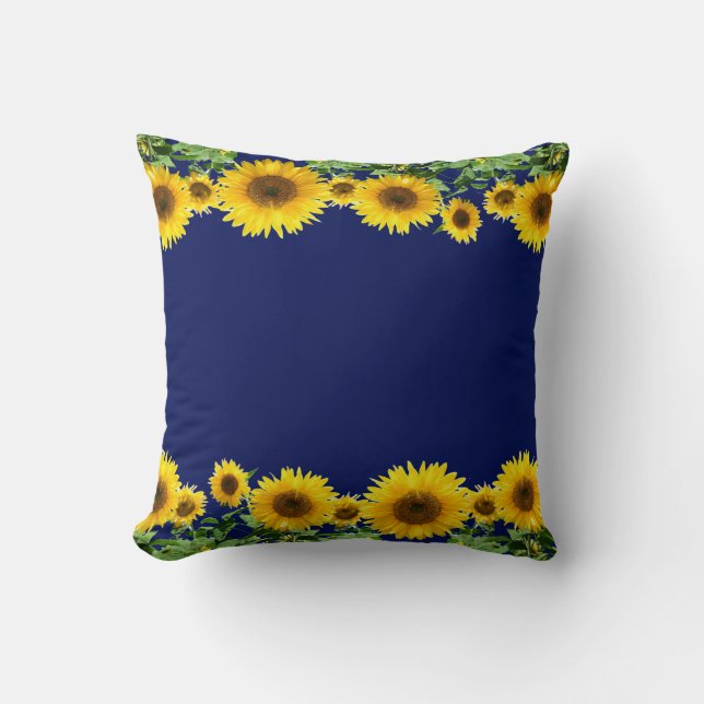 Beautiful Yellow Sunflowers on Navy Blue Cushion (Front)