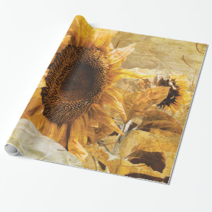Beautiful Yellow Texture Giant Sunflower Photo Art Wrapping Paper