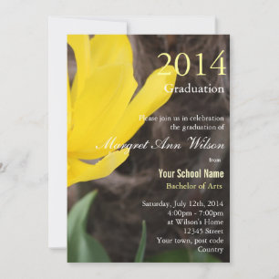Beautiful yellow tulip flower graduation invitation