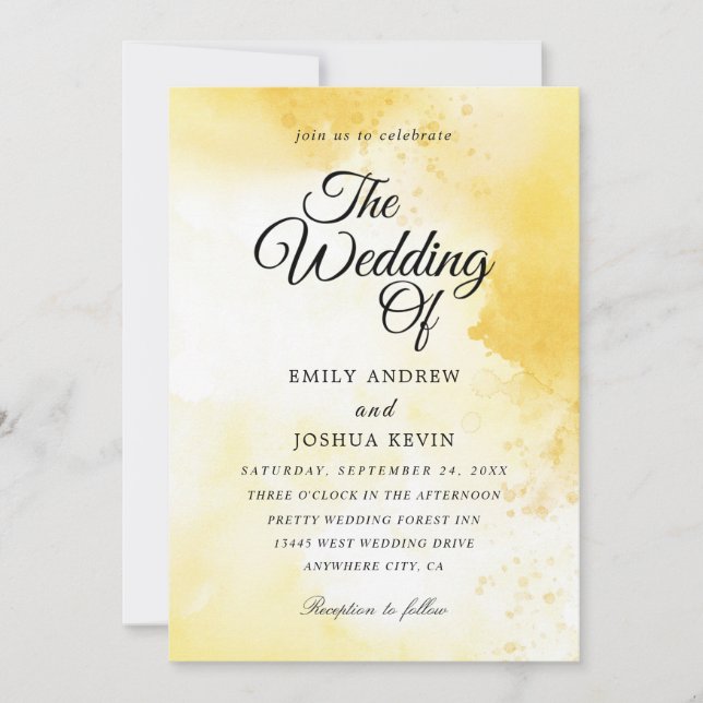 beautiful yellow watercolor wedding invitations (Front)
