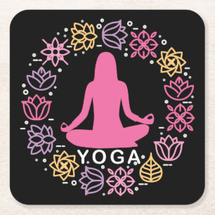Beautiful Yoga Pose Floral Design Square Paper Coaster