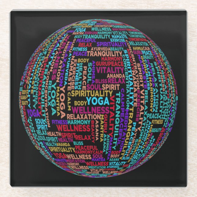 Beautiful Yoga Wellness & Harmony Globe Glass Coaster (Front)