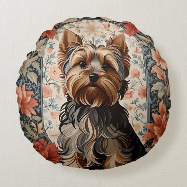 Beautiful Yorkie | Yorkshire Terrier Portrait Round Cushion (Front)